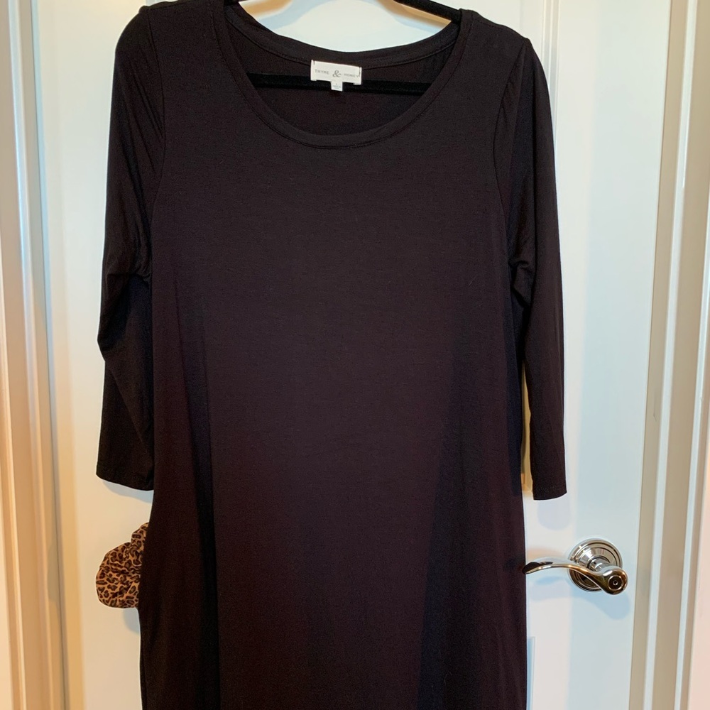 Black Swing Dress w/ Pockets 3/4-Sleeve Large